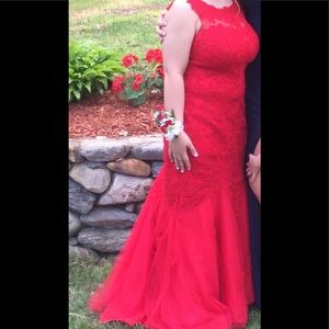 Embroidered Red Prom Dress